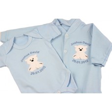 Personalised Baby Boy’s Bear Sleepsuit Babygrow & Vest Gift Set